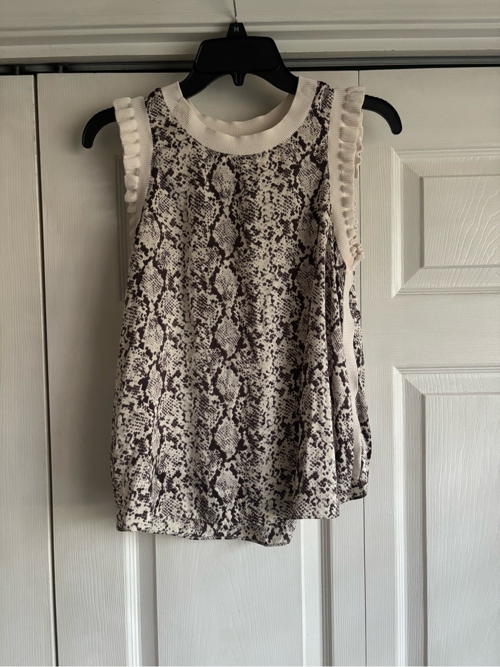 Cream Snake-Print Sleeveless Ruffle Trim Top